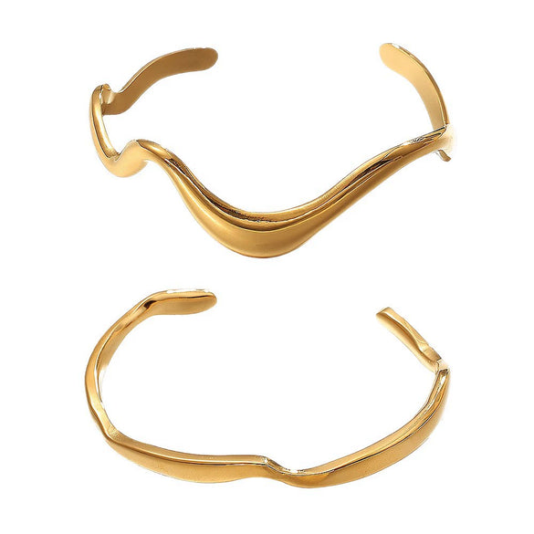 Bracelet 316L Stainless Steel Geometric Pattern Electroplated Natural Curve Lines Irregular Wave Style