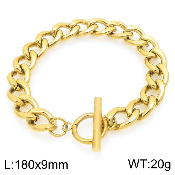 Bracelet Titanium Steel Geometric Pattern Handmade Round Bead Blade Chain Cuban Chain Style
