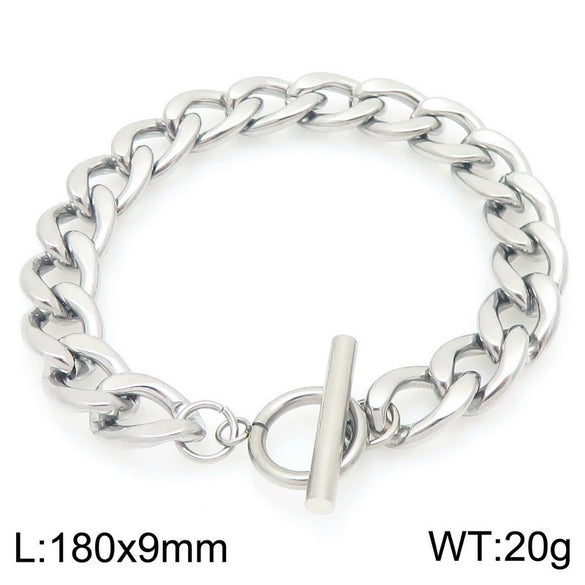 Bracelet Titanium Steel Geometric Pattern Handmade Round Bead Blade Chain Cuban Chain Style