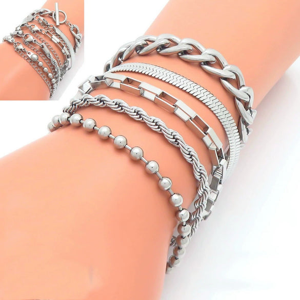 Bracelet Titanium Steel Geometric Pattern Handmade Round Bead Blade Chain Cuban Chain Style