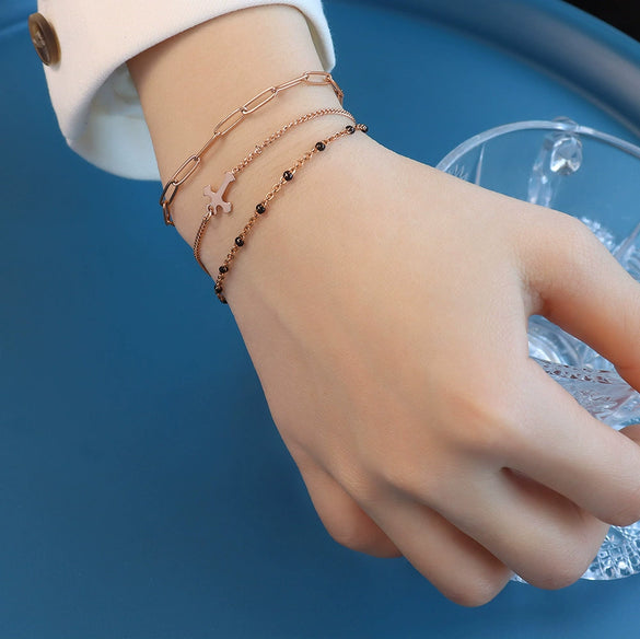 Bracelet 316L Stainless Steel Geometric Threelayer Stacked Cross Electroplating Jewelry For Women