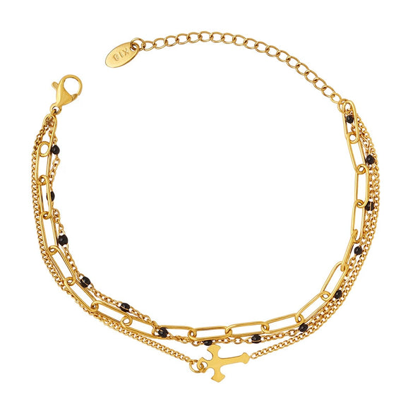 Bracelet 316L Stainless Steel Geometric Threelayer Stacked Cross Electroplating Jewelry For Women