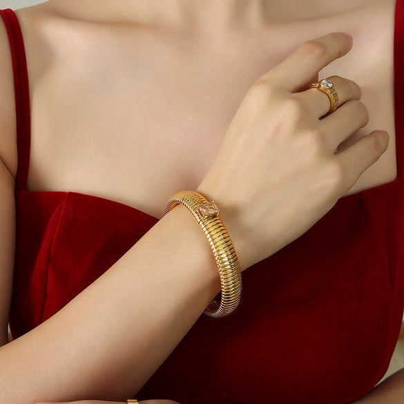 Bracelet 316L Stainless Steel Gold Plated Inlaid Zircon Electroplating