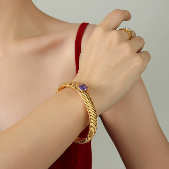 Bracelet 316L Stainless Steel Gold Plated Inlaid Zircon Electroplating