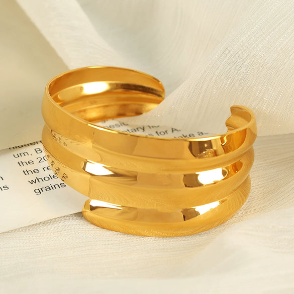 Bracelet 316L Stainless Steel Goldplated Cshaped Minimalist Geometric Electroplated