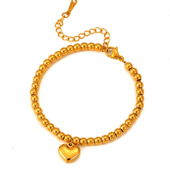 Bracelet Titanium Steel Heart Shape Beads Electroplating Cartoon Style Jewelry