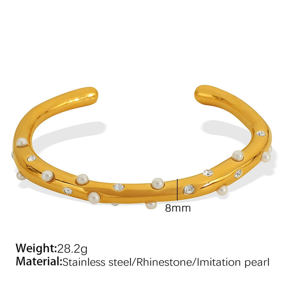 Bracelet 316L Stainless Steel Imitation Pearl Inlaid Electroplated Light Luxury Minimalist Irregular Opening