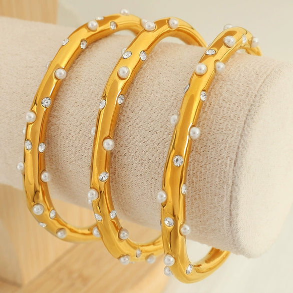 Bracelet 316L Stainless Steel Imitation Pearl Inlaid Electroplated Light Luxury Minimalist Irregular Opening