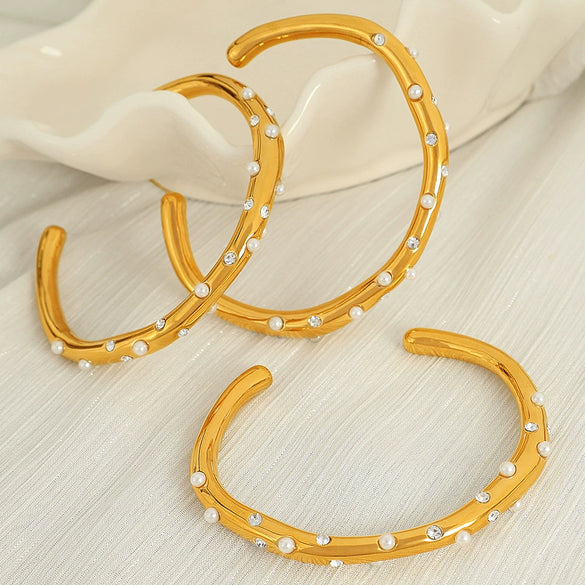 Bracelet 316L Stainless Steel Imitation Pearl Inlaid Electroplated Light Luxury Minimalist Irregular Opening