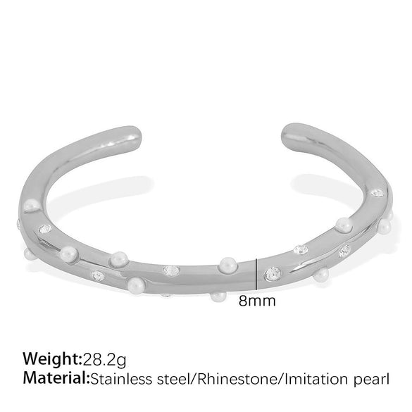 Bracelet 316L Stainless Steel Imitation Pearl Inlaid Electroplated Light Luxury Minimalist Irregular Opening