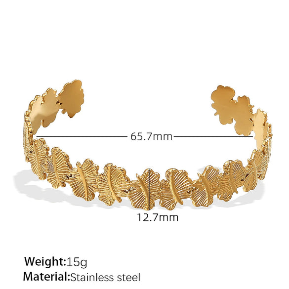 Bracelet 316L Stainless Steel Ocean Series Starfish Leaf Open Electroplated
