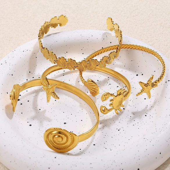 Bracelet 316L Stainless Steel Ocean Series Starfish Leaf Open Electroplated
