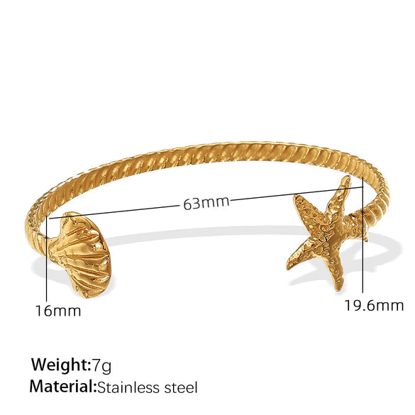 Bracelet 316L Stainless Steel Ocean Series Starfish Leaf Open Electroplated
