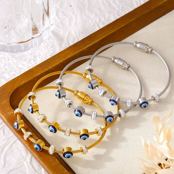 Bracelet 316L Stainless Steel Oil Drop Geometric Retro Light Luxury Diamondencrusted 18K Gold Plated