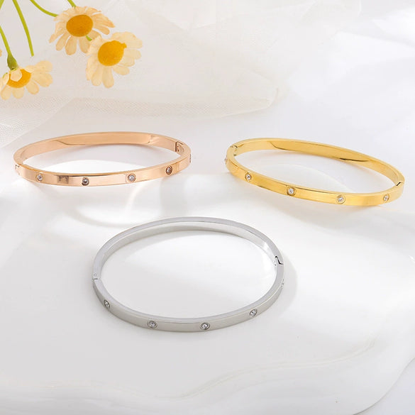 Bracelet Titanium Steel Stainless Steel Geometric Electroplating Inlaid Zircon Colorfast Antiallergy Girlfriends Niche Design