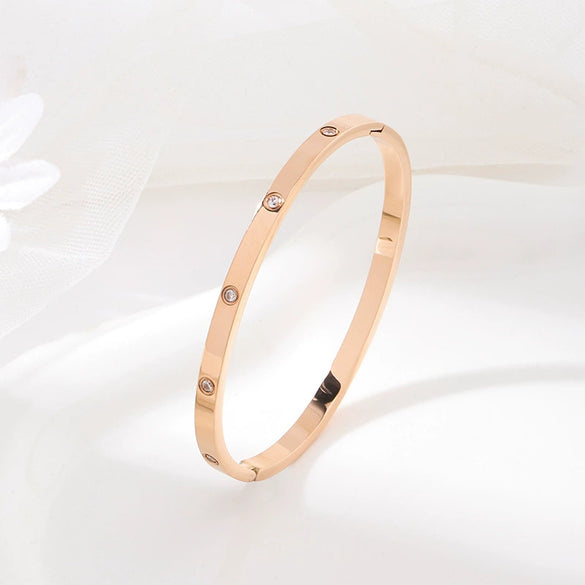 Bracelet Titanium Steel Stainless Steel Geometric Electroplating Inlaid Zircon Colorfast Antiallergy Girlfriends Niche Design