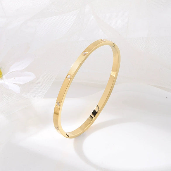 Bracelet Titanium Steel Stainless Steel Geometric Electroplating Inlaid Zircon Colorfast Antiallergy Girlfriends Niche Design