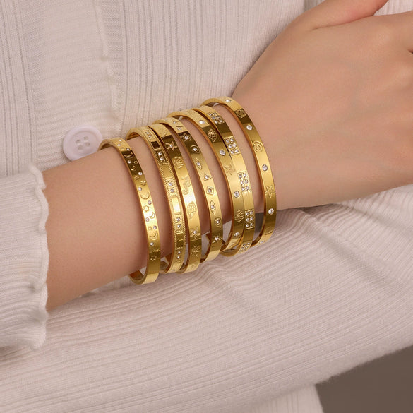 Bracelet Titanium Steel Stainless Steel Inlaid Round Zircon Electroplated Fashion Geometric Style