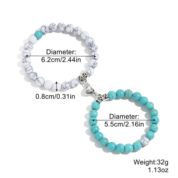 Bracelet Turquoise Heartshaped Geometric Magnetic Beaded Electroplating Couple Style Unisex