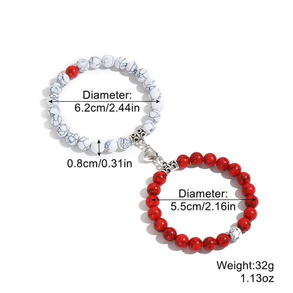 Bracelet Turquoise Heartshaped Geometric Magnetic Beaded Electroplating Couple Style Unisex