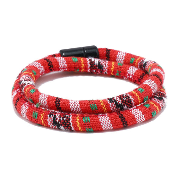 Bracelet Volcanic Rock Alloy Geometric Handmade Retro Simple Unisex Colorful Fabric Double Layer Magnetic Buckle