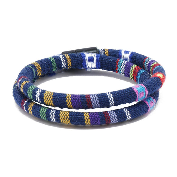 Bracelet Volcanic Rock Alloy Geometric Handmade Retro Simple Unisex Colorful Fabric Double Layer Magnetic Buckle