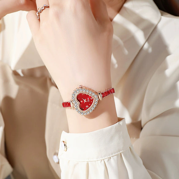 Bracelet Watch Alloy Heart Shape Pullout Style Women's Fashionable