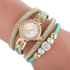 Bracelet Watch Diamond Woven Imitation Leather Strap Stainless Steel Buckle Alloy Case Round Dial Leisure Style