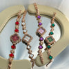 Bracelet Watch Fourleaf Clover Vintage Emerald Diamond Metal Stainless Steel Flower Shape Female