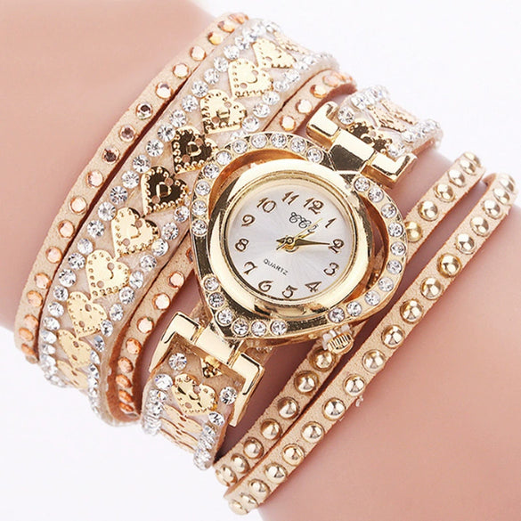 Bracelet Watch Ring Alloy Imitation Leather Gold Casual Round