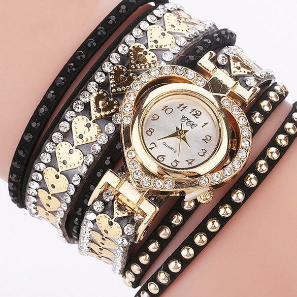 Bracelet Watch Ring Alloy Imitation Leather Gold Casual Round