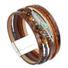 Bracelets Leather Crystal Feather Braided Geometric Electroplated For Women And Men