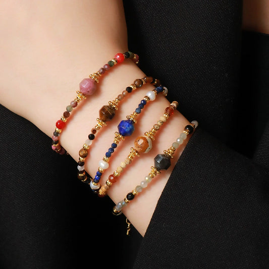 Bracelets Natural Stone Copper Geometric Handmade Women's Retro Stacked