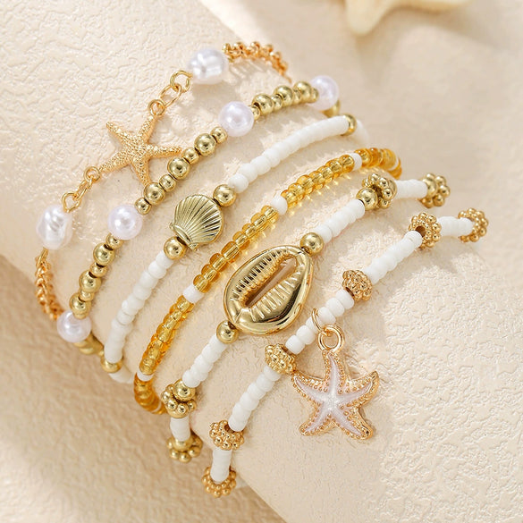 Bracelets Necklaces Women Zinc Alloy Shells Starfish Beads Electroplating Minimalist Style