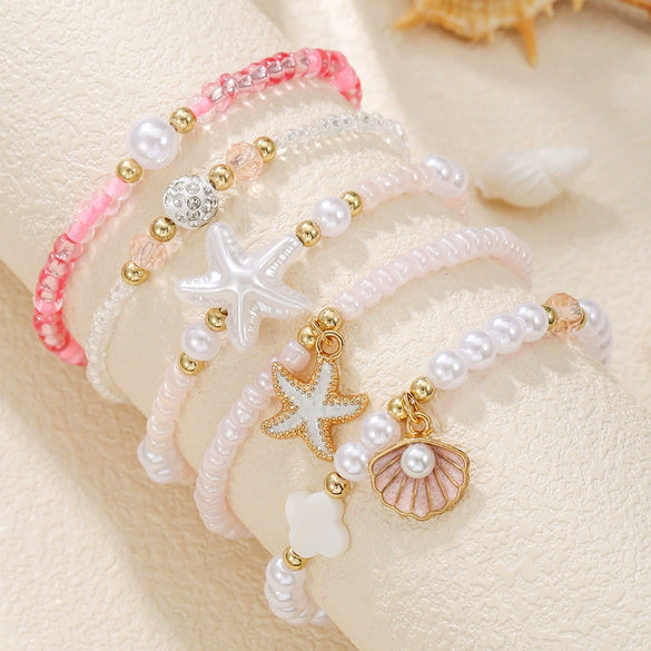 Bracelets Necklaces Women Zinc Alloy Shells Starfish Beads Electroplating Minimalist Style