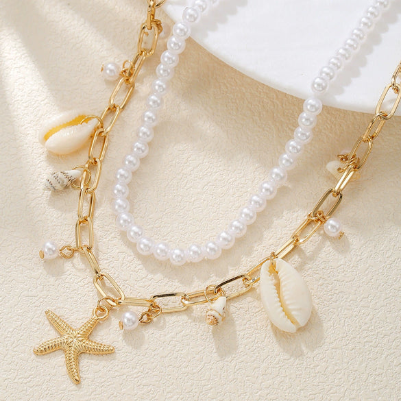 Bracelets Necklaces Women Zinc Alloy Shells Starfish Beads Electroplating Minimalist Style