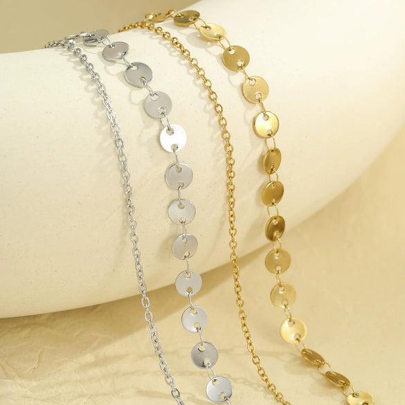 Bracelets Stainless Steel Geometric Retro Doublelayer Disc Fashion Light Luxury Niche Design Electroplating For Women