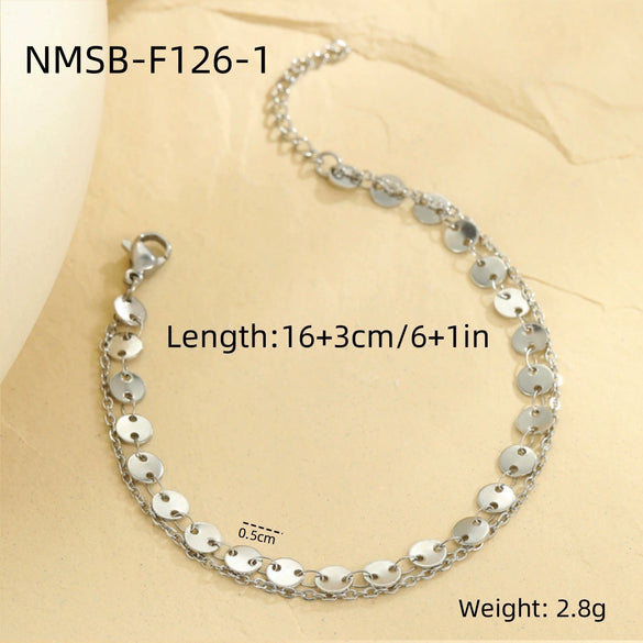 Bracelets Stainless Steel Geometric Retro Doublelayer Disc Fashion Light Luxury Niche Design Electroplating For Women