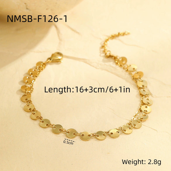 Bracelets Stainless Steel Geometric Retro Doublelayer Disc Fashion Light Luxury Niche Design Electroplating For Women