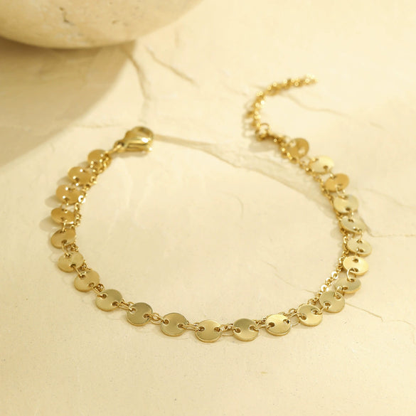 Bracelets Stainless Steel Geometric Retro Doublelayer Disc Fashion Light Luxury Niche Design Electroplating For Women
