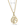 Brass 18K Gold Plated Hollow Out Inlay Double Ring Circle Tree Zircon Pendant Necklace