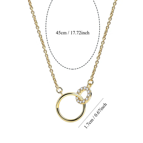 Brass 18K Gold Plated Hollow Out Inlay Double Ring Circle Tree Zircon Pendant Necklace