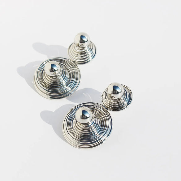 Brass 24K Gold Plated Round Spiral Stripe Ear Studs