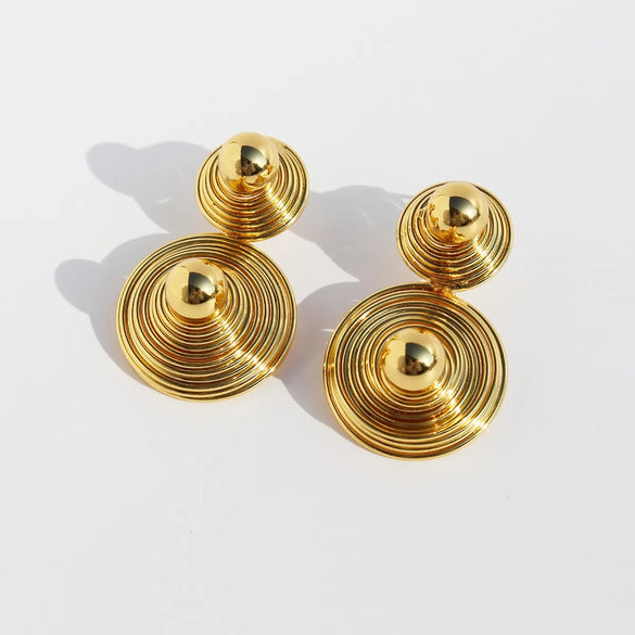 Brass 24K Gold Plated Round Spiral Stripe Ear Studs