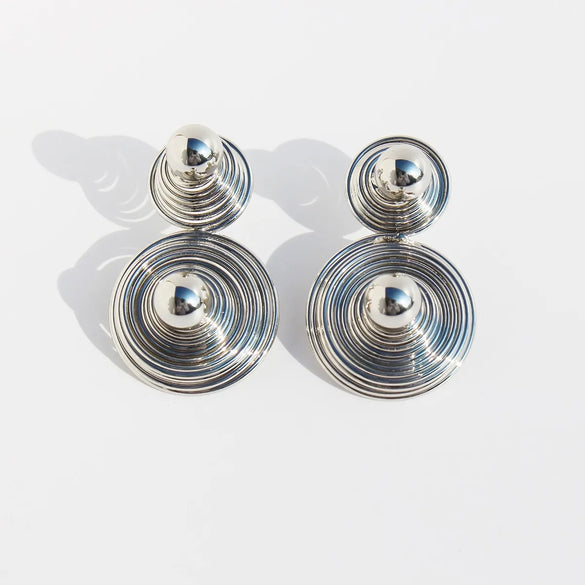 Brass 24K Gold Plated Round Spiral Stripe Ear Studs