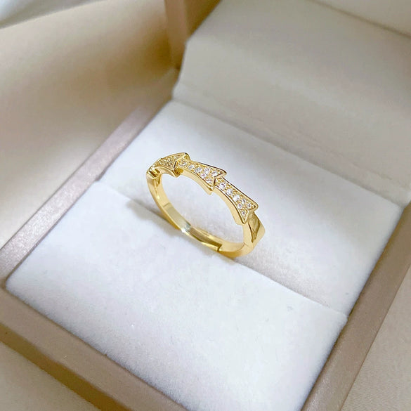 Brass Bamboo Zircon Full Diamond Opening Adjustable Cartoon Crown Ring For Women With Electroplating