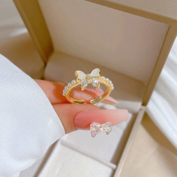 Brass Cartoon The Crown Style Butterfly Ring Electroplated