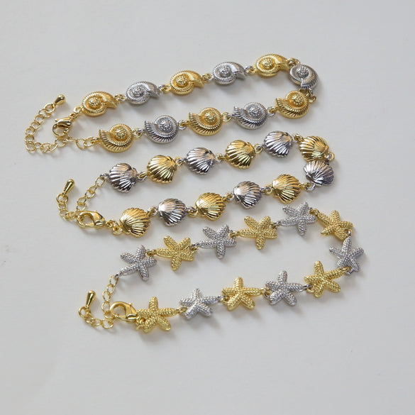 Brass Conch Starfish Shell Bracelet Twocolor Electroplating For Women