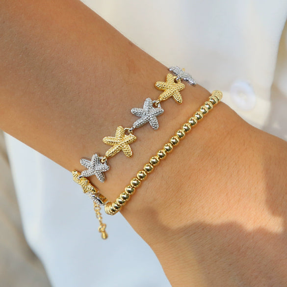 Brass Conch Starfish Shell Bracelet Twocolor Electroplating For Women