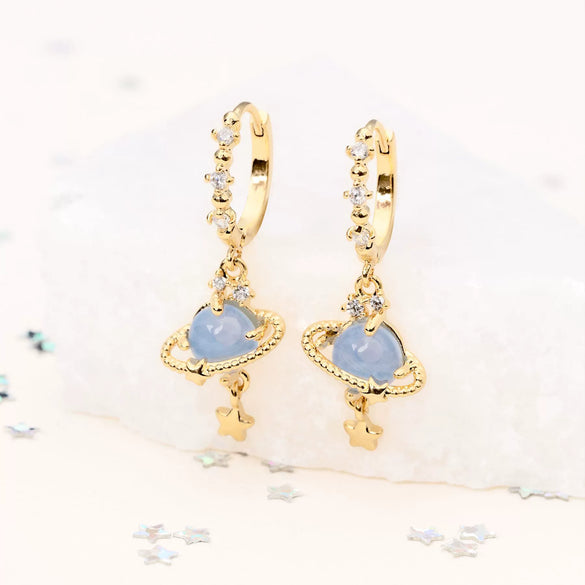 Brass Constellation Saturn Circle Electroplated Women's Earrings
